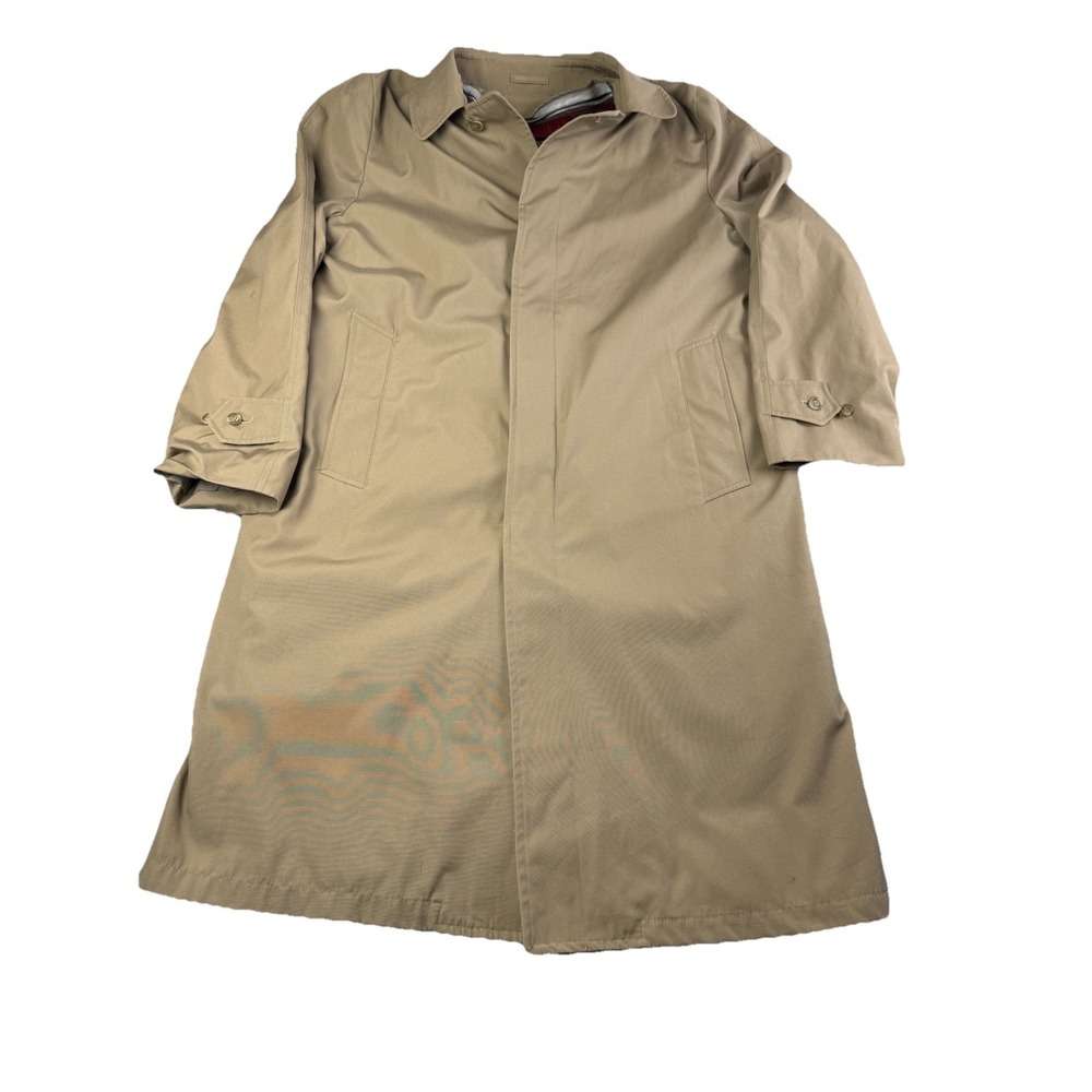 London Fog Towne Trench Coat 40R Tan‎ Full Length Zip Liner Classic Rain Coat
